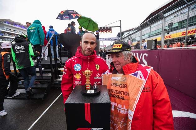 F1 - BRITISH GRAND PRIX 2025 HAMILTON Lewis (gbr), Scuderia Ferrari SF-25, portrait and LEGO Marshal Award during the Formula 1 Qatar Airways British Grand Prix 2025, 12th round of the 2025 FIA Formula One World Championship, WM, Weltmeisterschaft from July 4 to 6, 2025 on the Silverstone Circuit, in Silverstone, United Kingdom - SilverstoneUnited Kingdom Copyright: xEricxAlonsox