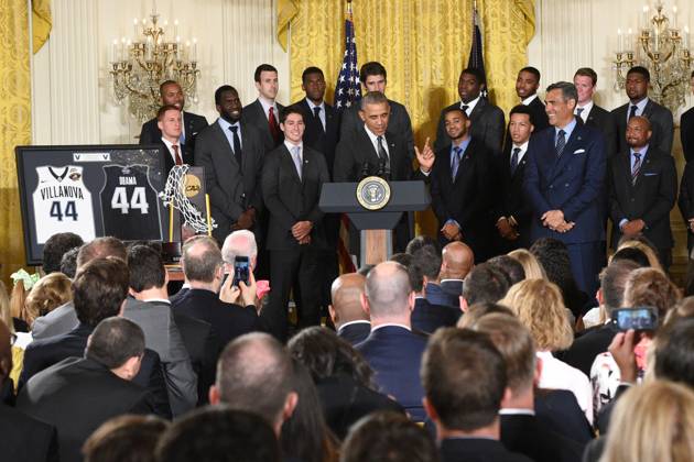 May 31, 2016 - Washington, District Of Columbia, U.S - President Of The United States, BARACK OBAMA, with the NCAA, College League, USA Men s College Basketball Champions, Villanova University, in the East Room of the White House. President Obama honored the team for their accomplishment in winning the championship Copyright: xRickyxFitchettx