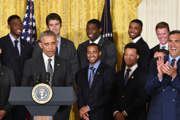 May 31, 2016 - Washington, District Of Columbia, U.S - President Of The United States, BARACK OBAMA, with the NCAA, College League, USA Men s College Basketball Champions, Villanova University, in the East Room of the White House. President Obama honored the team for their accomplishment in winning the championship Copyright: xRickyxFitchettx