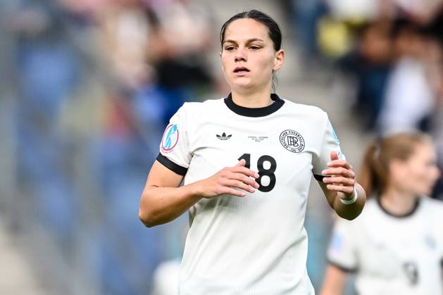 Giovanna Hoffmann (Germany) Looks on during the UEFA Women s EURO 2025 Group C match between Germany and Denmark at St. Jakob‘Park on July 8, 2025 in Basel, Switzerland. (Photo by Harry Langer DeFodi Images)