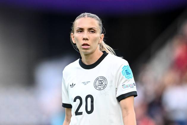 Elisa Senss (Germany) Looks on during the UEFA Women s EURO 2025 Group C match between Germany and Denmark at St. Jakob‘Park on July 8, 2025 in Basel, Switzerland. (Photo by Harry Langer DeFodi Images)