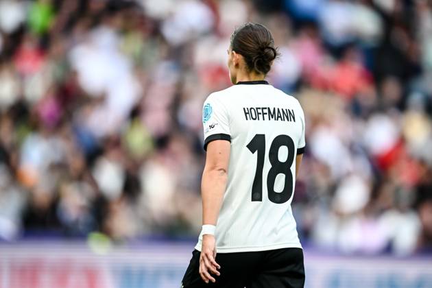 Giovanna Hoffmann (Germany) Looks on during the UEFA Women s EURO 2025 Group C match between Germany and Denmark at St. Jakob‘Park on July 8, 2025 in Basel, Switzerland. (Photo by Harry Langer DeFodi Images)