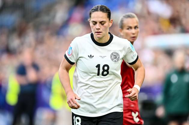 Giovanna Hoffmann (Germany) Looks on during the UEFA Women s EURO 2025 Group C match between Germany and Denmark at St. Jakob‘Park on July 8, 2025 in Basel, Switzerland. (Photo by Harry Langer DeFodi Images)