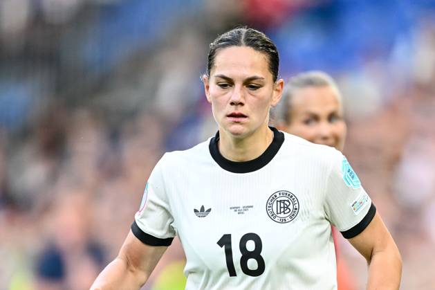 Giovanna Hoffmann (Germany) Looks on during the UEFA Women s EURO 2025 Group C match between Germany and Denmark at St. Jakob‘Park on July 8, 2025 in Basel, Switzerland. (Photo by Harry Langer DeFodi Images)