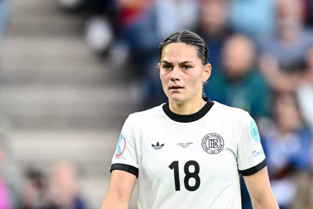 Giovanna Hoffmann (Germany) Looks on during the UEFA Women s EURO 2025 Group C match between Germany and Denmark at St. Jakob‘Park on July 8, 2025 in Basel, Switzerland. (Photo by Harry Langer DeFodi Images)