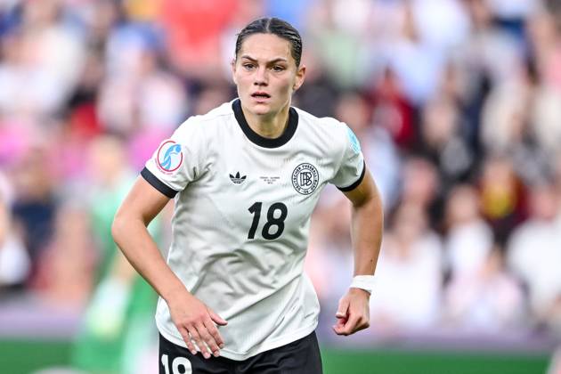 Giovanna Hoffmann (Germany) Looks on during the UEFA Women s EURO 2025 Group C match between Germany and Denmark at St. Jakob‘Park on July 8, 2025 in Basel, Switzerland. (Photo by Harry Langer DeFodi Images)