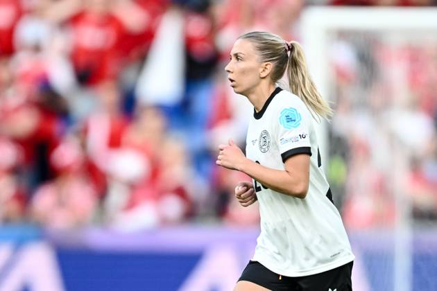 Elisa Senss (Germany) Looks on during the UEFA Women s EURO 2025 Group C match between Germany and Denmark at St. Jakob‘Park on July 8, 2025 in Basel, Switzerland. (Photo by Harry Langer DeFodi Images)