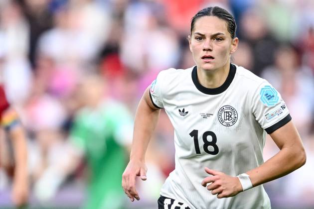 Giovanna Hoffmann (Germany) Looks on during the UEFA Women s EURO 2025 Group C match between Germany and Denmark at St. Jakob‘Park on July 8, 2025 in Basel, Switzerland. (Photo by Harry Langer DeFodi Images)