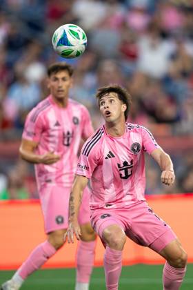 July 9, 2025; Foxborough, Massachusetts, USA; Inter Miami CF midfielder Baltasar Rodriguez (11) sizes up the ball in a Major League Soccer game between the New England Revolution and Inter Miami CF at Gillette Stadium. (c) CSM - ZUMAc04_ 20250709_zma_c04_196 Copyright: xBurtxGranofskyx