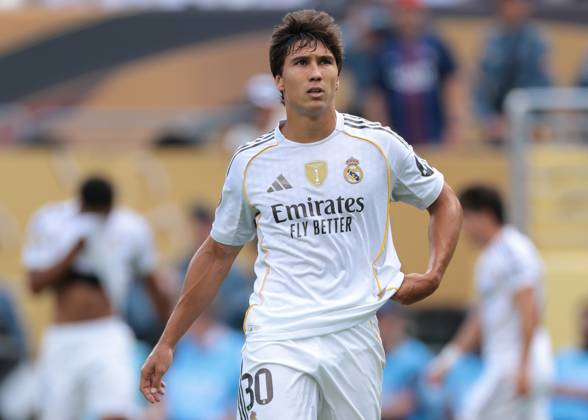 New Jersey, USA, 9th July 2025. Gonzalo Garcia of Real Madrid reacts during the Paris Saint Germain vs Real Madrid FIFA Club World Cup Semi Final match at Metlife Stadium, New Jersey. Picture credit should read: Jonathan Moscrop Sportimage EDITORIAL USE ONLY. No use with unauthorised audio, video, data, fixture lists, club league logos or live services. Online in-match use limited to 120 images, no video emulation. No use in betting, games or single club league player publications. SPI_242_JM_PSG_REALMADRID_ SPI-4012-0242