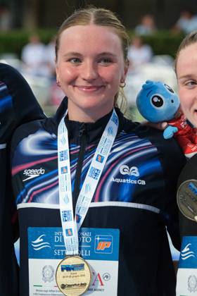 Podium of the day 3 at the Swimming Internationals of the 61th Settecolli in Rome, Italy - 28 Jun 2025 Abbie Wood of Great Britain is seen during Podium of Women 200m Individual Medley Final during the third day at the swimming internationals of the 61th Settecolli Trophy. Rome Italy Copyright: xElenaxVizzocax xSOPAxImagesx EVIZZOCA-8016