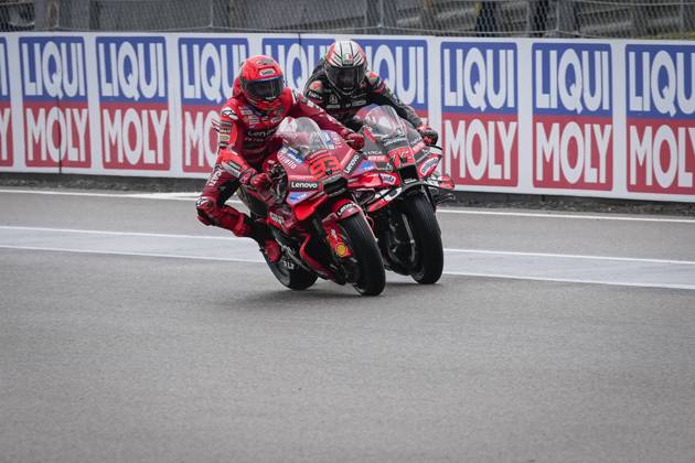 Sprint race of MotoGP Liqui Moly Motorrad Grand Prix Deutschland at Sachsenring Circuit. July 12 2025 In picture: Marc Marquez and Marco Bezzecchi Carrera al sprint del Gran Premio Liqui Moly Motorrad de MotoGP de Alemania en el Circuito de Sachsenring, 12 de Julio de 2025 POOL MotoGP.com Cordon Press Images will be for editorial use only. Mandatory credit: MotoGP.com Cordon Press Cordon Press Cordon Press Cordon Press