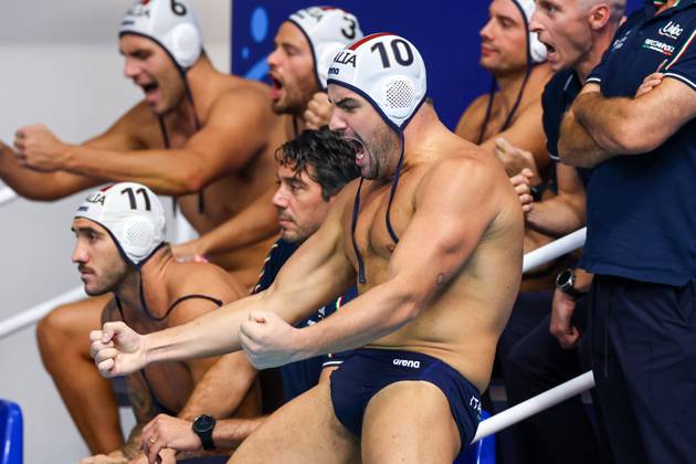 Lorenzo Bruni of Italy Italy v Serbia, Water polo, Wasserball Singapore 2025 World Aquatics Championships, OCBC Aquatic Centre, July 14, 2025, Singapore, Singapore.