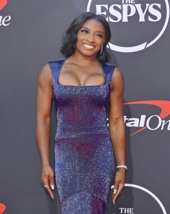 Simone Biles attends the annual ESPY Awards at the Dolby Theatre in the Hollywood section of Los Angeles on Wednesday, July 16, 2025. The annual event honors the top athletes and performances of the year.  LAP2025071627 JIMxRUYMEN