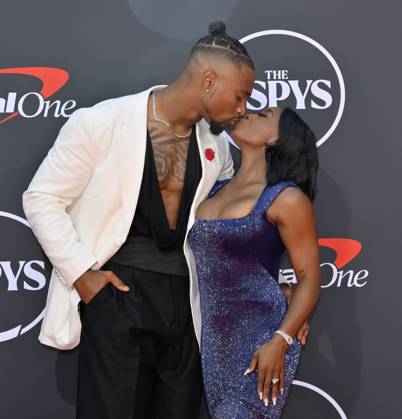 Simone Biles and her husband Jonathan Owens attend the 2025 ESPY Awards held at the Dolby Theatre attends the annual ESPY Awards at the Dolby Theatre in the Hollywood section of Los Angeles on Wednesday, July 16, 2025. The annual event honors the top athletes and performances of the year.  LAP2025071625 JIMxRUYMEN