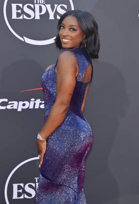 Simone Biles attends the annual ESPY Awards at the Dolby Theatre in the Hollywood section of Los Angeles on Wednesday, July 16, 2025. The annual event honors the top athletes and performances of the year.  LAP2025071632 JIMxRUYMEN