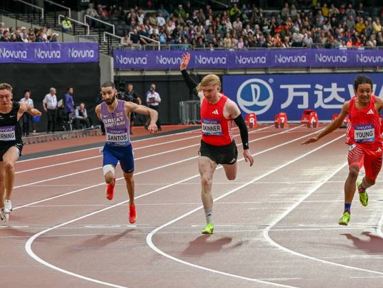 Novuna London Athletics Meet, London, UK. 19 July 2025. London, UK, 19 July 2025. 100m Para Mens, 1 SKINNER Zak GBR, 2 YOUNG Thomas GBR, 3 SANTOS Kevin during the Novuna London Athletics Meet 2025, part of the Wanda Diamond League at London Stadium, Queen Elizabeth Park, London, UK., Credit:Lee Floyd Avalon UK, London, London Stadium, Queen Elizabeth Copyright: xLeexFloydx xAvalonx 1023707962
