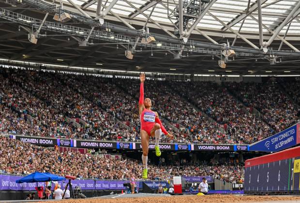 Novuna London Athletics Meet, London, UK. 19 July 2025. London, UK, 19 July 2025. Jasmin SAWYERS in the Womens Long Jump during the Novuna London Athletics Meet 2025, part of the Wanda Diamond League at London Stadium, Queen Elizabeth Park, London, UK., Credit:Lee Floyd Avalon UK, London, London Stadium, Queen Elizabeth Copyright: xLeexFloydx xAvalonx 1023708340