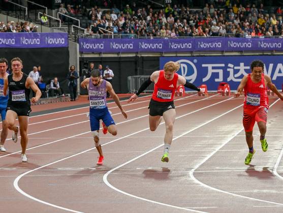 Novuna London Athletics Meet, London, UK. 19 July 2025. London, UK, 19 July 2025. 100m Para Mens, 1 SKINNER Zak GBR, 2 YOUNG Thomas GBR, 3 SANTOS Kevin during the Novuna London Athletics Meet 2025, part of the Wanda Diamond League at London Stadium, Queen Elizabeth Park, London, UK., Credit:Lee Floyd Avalon UK, London, London Stadium, Queen Elizabeth Copyright: xLeexFloydx xAvalonx 1023708838