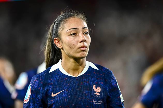 Selma Bacha (France) looks dejected during the UEFA Women s EURO 2025 Quarter-Final match between France and Germany at St. Jakob-Park on July 19, 2025 in Basel, Switzerland. (Photo by Harry Langer DeFodi Images)