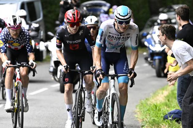 Australian Michael Storer of Tudor Pro Cycling Team and Slovenian Matej Mohoric of Bahrain-Victorious pictured in action during stage 15 of the 2025 Tour de France cycling race, from Muret to Carcasonne (169 km), on Sunday 20 July 2025 in France. The 112th edition of the Tour de France starts on Saturday 5 July in Lille, France, and will finish in Paris, France on the 27th of July. POOLxJANxDExMEULENEIR x129652596x