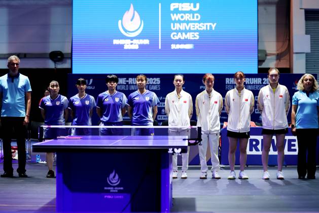 (L-R) Japan team group, Mannschaftsbild, Totale (JPN), China team group (CHN), JULY 20, 2025 - Table tennis, Tischtennis : Rhine-Ruhr 2025 FISU World University Games Summer Women s Team Final at Messe Essen Halle1, Essen, Germany. Noxthirdxpartyxsales  aflo_298261280