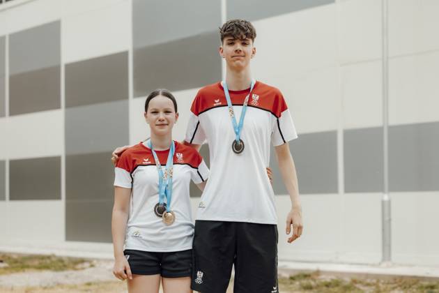 Sport Bilder des Tages OLYMPICS - EYOF Skopje 2025 SKOPJE,NORTH MACEDONIA,26.JUL.25 - OLYMPICS - EYOF, European Youth Olympic Festival Skopje 2025, Table tennis, Tischtennis Image shows Tobias Tischberger and Nina Skerbinz (AUT).  GEPAxpictures xPatrickxSteiner