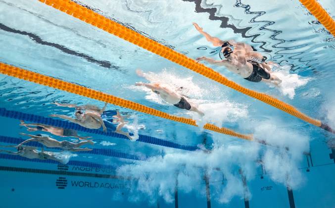 (250728) -- SINGAPORE, July 28, 2025 -- Lukas Maertens (1st R) of Germany competes during the men s 400m freestyle of swimming at the World Aquatics Championships in Singapore, July 27, 2025. ) (SP)SINGAPORE-WORLD AQUATICS CHAMPIONSHIPS-SWIMMING-MEN S 400M FREESTYLE XiaxYifang 