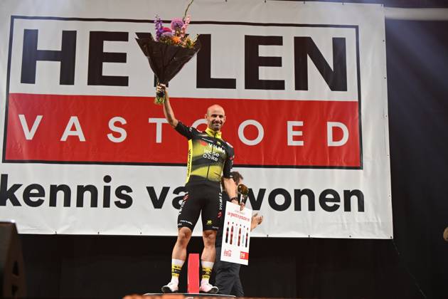 Belgian Victor Campenaerts of Team Visma-Lease a Bike pictured on the podium after the Natourcriterium Herentals cycling race, Thursday 31 July 2025 in Herentals. The contest is a part of the traditional criteriums , local races in which mainly cyclists who rode the Tour de France compete. TOM GOYVAERTS TomxGoyvaerts x130385209x