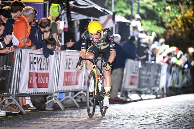 Belgian Victor Campenaerts of Team Visma-Lease a Bike pictured in action during the Natourcriterium Herentals cycling race, Thursday 31 July 2025 in Herentals. The contest is a part of the traditional criteriums , local races in which mainly cyclists who rode the Tour de France compete. TOM GOYVAERTS TomxGoyvaerts x130405385x