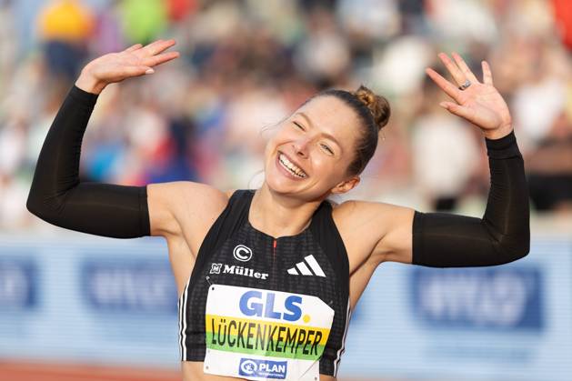 Deutsche Leichtathletik-Meisterschaften 2025 Gina Lueckenkaemper, Gina Lückenkemper wird Deutsche Meisterin über 100 Meter. Deutsche Leichtathletik-Meisterschaften 2025 am Samstag, 2. August 2025 in Dresden., Dresden Hessen Deutschland Heinz-Steyer-Stadion