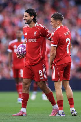 Football - Pre-Season Friendly - Liverpool v Athletic Bilbao 4th August 2025 - Pre-Season Friendly - Liverpool v Athletic Bilbao - Dominik Szoboszlai of Liverpool and Florian Wirtz of Liverpool - Photo: Simon Stacpoole Offside. Liverpool UK Copyright: xSimonxStacpoolexOffside