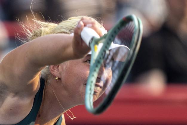 August 5, 2025, Montreal, Pq, Canada: Clara Tauson of Denmark serves to Madison Keys of the United States during quarterfinal tennis action at the National Bank Open in Montreal, Tuesday, Aug. 5, 2025. Canada News - August 5, 2025  - ZUMAc35_ 20250805_zaf_c35_042 Copyright: xChristinnexMuschix