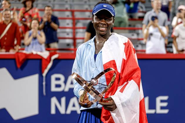 Victoria Mboko ( Canada ) apres son premier sacre de sa carriere au tournoi WTA, Tennis Damen Masters 1000 de MontrÃ al au court central IGA face Ã Naomi Osaka ( Japon ). TENNIS WTA 1000 NATIONAL BANK OPEN 2025 FINALE MBOKO OSAKA IGA STADIUM MONTREAL CANADA 07 08 2025 Montassar Yazidi PRESSE SPORTS MONTREAL IGA STADIUM Canada GermanyxJapanxUKxFrancexBelgiumxOUT Copyright: xMontassarxYazidi PRESSExSPORTSx