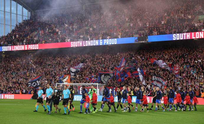 . - Crystal Palace v Fredrikstad FK, UEFA Europa Conference League Play Off, 1st Leg, Selhurst Park Stadium, Croydon, England. - 21st August 2025. (C) Daniel Weir Crystal Pix Crystal Palace & Fredrikstad players walk out on to the Selhurst Park pitch. - Crystal Palace v Fredrikstad FK, UEFA Europa Conference League Play Off, 1st Leg, Selhurst Park Stadium, Croydon, England. - 21st August 2025. (C) Daniel Weir Crystal Pix Croydon Selhurst Park Stadium United Kingdom Copyright: xDanielxWeirx CP_Crystal_Palace_Fredrikstad_01
