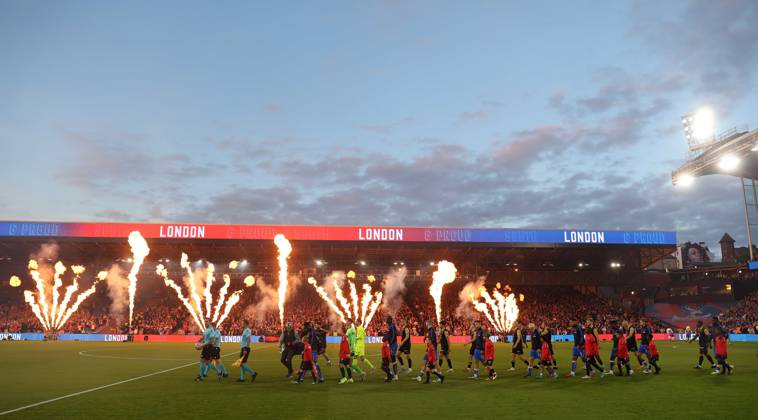 . - Crystal Palace v Fredrikstad FK, UEFA Europa Conference League Play Off, 1st Leg, Selhurst Park Stadium, Croydon, England. - 21st August 2025. (C) Daniel Weir Crystal Pix Crystal Palace & Fredrikstad players walk out on to the Selhurst Park pitch. - Crystal Palace v Fredrikstad FK, UEFA Europa Conference League Play Off, 1st Leg, Selhurst Park Stadium, Croydon, England. - 21st August 2025. (C) Daniel Weir Crystal Pix Croydon Selhurst Park Stadium United Kingdom Copyright: xDanielxWeirx CP_Crystal_Palace_Fredrikstad_04