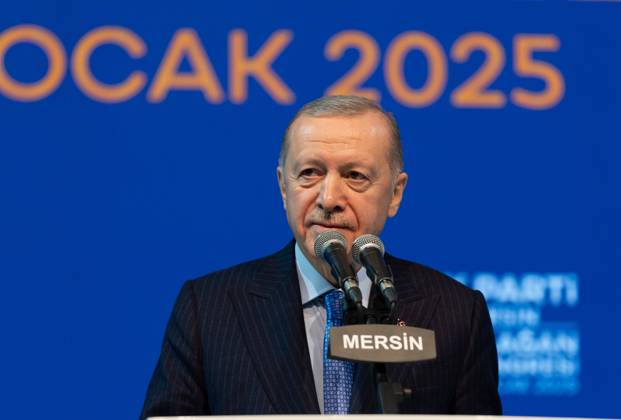 Turkish President Recep Tayyip Erdogan MERSIN, TURIYE - JANUARY 18: Turkish President and leader of the Justice and Development (AK) Party Recep Tayyip Erdogan makes a speech during the AK Party’s 8th Ordinary Provincial Congress at Servet Tazegul Sports Hall in Mersin, Turkiye on January 18, 2025. Mersin Turkey. Editorial use only. Please get in touch for any other usage. Copyright: x2025xAnadoluxEminxSansarx