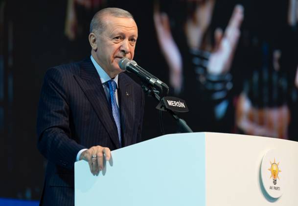Turkish President Recep Tayyip Erdogan MERSIN, TURIYE - JANUARY 18: Turkish President and leader of the Justice and Development (AK) Party Recep Tayyip Erdogan makes a speech during the AK Party’s 8th Ordinary Provincial Congress at Servet Tazegul Sports Hall in Mersin, Turkiye on January 18, 2025. Mersin Turkey. Editorial use only. Please get in touch for any other usage. Copyright: x2025xAnadoluxEminxSansarx
