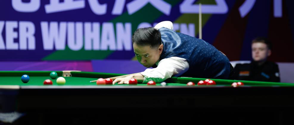 WUHAN, CHINA - AUGUST 28: Xiao Guodong of China plays a shot in the Quarterfinal match against Stan Moody of England on day 5 of the 2025 Wuhan Open at Optics Valley Gymnasium of HUST on August 28, 2025 in Wuhan, Hubei Province of China. Copyright: xTaixChengzhex 111587441746