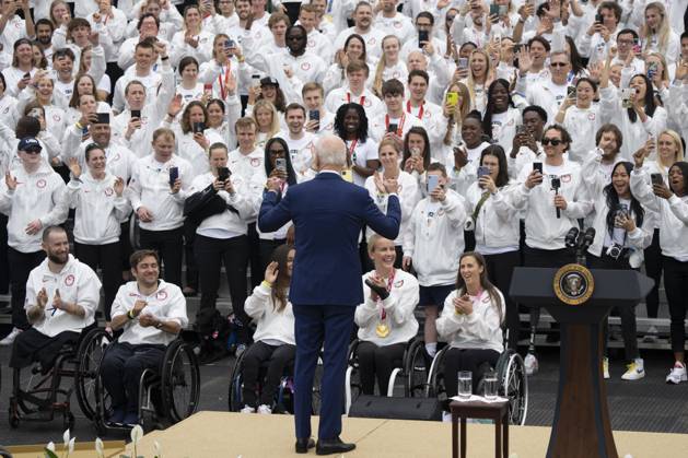 May 4, 2022, Washington, District of Columbia, USA: United States President Joe Biden welcomes Team USA to the White House to celebrate their participation Tokyo 2020 Summer Olympic and Paralympic Games and Beijing 2022 Winter Olympic and Paralympic Games, at the White House in Washington, DC on May 4, 2022 Copyright: xChrisxKleponisx