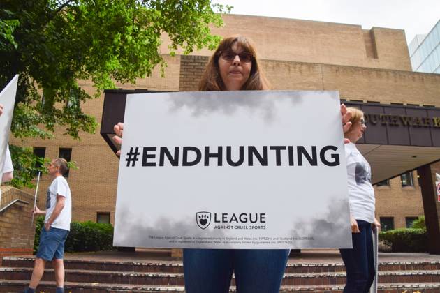 July 6, 2022, London, England, United Kingdom: Activists gathered outside Southwark Crown Court in protest against fox hunting and called for the Hunting Act to be strengthened as the appeal hearing for Mark Hankinson begins. Hankinson was found guilty of encouraging or assisting others to use trail hunting as a cover for illegally chasing and killing foxes. Copyright: xVukxValcicx
