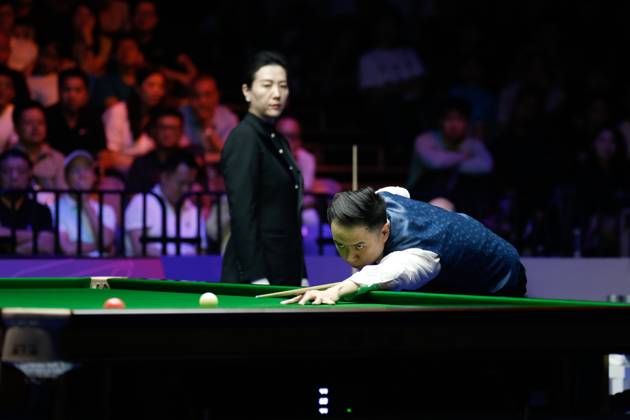 WUHAN, CHINA - AUGUST 30: Xiao Guodong of China plays a shot in the Final match against Gary Wilson of England on day 7 of the 2025 Wuhan Open at Optics Valley Gymnasium of HUST on August 30, 2025 in Wuhan, Hubei Province of China. Copyright: xTaixChengzhex 111587868025