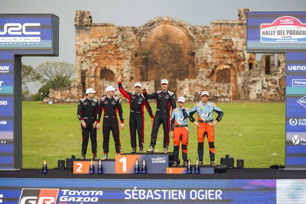 AUTO - WRC, Motorsport Rallye, WM - RALLY DEL PARAGUAY 2025 OGIER Sebastien, Toyota GR Yaris Rally1, portrait, NEUVILLE Thierry, Hyundai I20 Rally1, portrait, EVANS Elfyn, Toyota GR Yaris Rally1, portrait during the 2025 Rally del Paraguay, 10th round of the 2025 WRC World Rally Car Championship, from August 28 to 31, 2025 at Encarnacion, Itapua, Paraguay - EncarnacionParaguay Copyright: xNikosxKatikisx