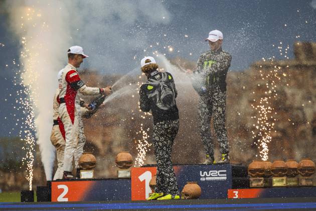 AUTO - WRC, Motorsport Rallye, WM - RALLY DEL PARAGUAY 2025 SOLBERG Oliver, Toyota Yaris Rally2, portrait, ROSSEL Yohan, Citroen C3 Rally2, portrait, GRYAZIN Nikolay, Skoda Fabia RS Rally2, portrait, podium, portrait during the 2025 Rally del Paraguay, 10th round of the 2025 WRC World Rally Car Championship, from August 28 to 31, 2025 at Encarnacion, Itapua, Paraguay - EncarnacionParaguay Copyright: xNikosxKatikisx