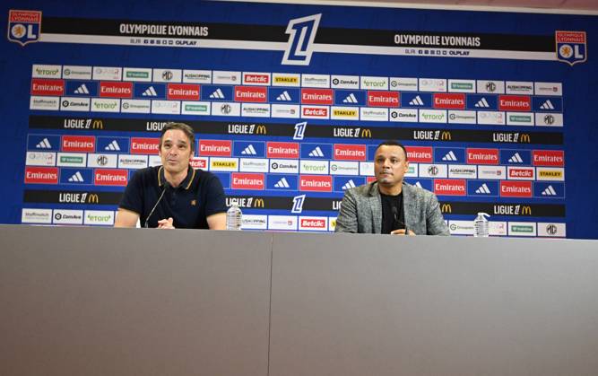 Football : press conference, PK, Pressekonferenz Olympique Lyonnais 03 09 202 Mathieu Louis-Jean, Director of Recruitment and Michael Gerlinger, general manager of Olympique Lyonnais, during the press conference at the Groupama Stadium in Decines-Charpieu, September 3, 2025 Copyright: xALLILI_MOURADx