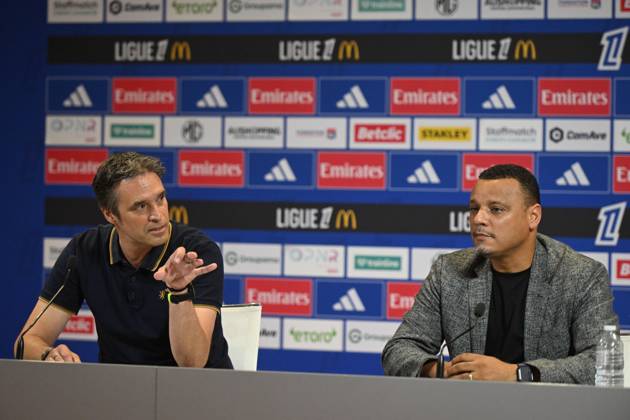 Football : press conference, PK, Pressekonferenz Olympique Lyonnais 03 09 202 Mathieu Louis-Jean, Director of Recruitment and Michael Gerlinger, general manager of Olympique Lyonnais, during the press conference at the Groupama Stadium in Decines-Charpieu, September 3, 2025  Copyright: xALLILI_MOURADx