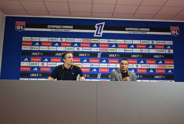 Football : press conference, PK, Pressekonferenz Olympique Lyonnais 03 09 202 Mathieu Louis-Jean, Director of Recruitment and Michael Gerlinger, general manager of Olympique Lyonnais, during the press conference at the Groupama Stadium in Decines-Charpieu, September 3, 2025  Copyright: xALLILI_MOURADx