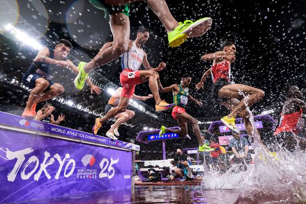 250913 Nahuel Carabana of Andorra, Louis Gilavert of France and Samuel Firewu of Ethiopia compete in men s 3000 meters steeplechase round 1 during day 1 of the 2025 World Athletics Championships on September 13, 2025 in Tokyo. Photo: Joel Marklund BILDBYRAN kod JM JM0729 bbeng friidrott athletics friidrett 2025 world athletics championships world athletics championships tokyo 25 friidrotts-vm friidretts-vm vm Copyright: JOELxMARKLUND BB250913JM178