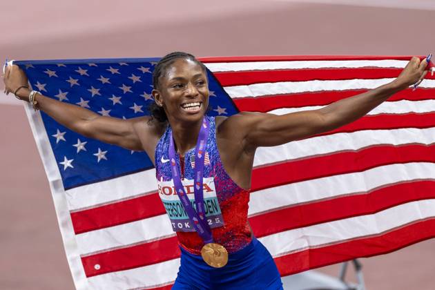 Day 2 - World Athletics Championships Tokyo 2025 Melissa Jefferson-Wooden (R) of the United States and Julien Alfred of Saint Lucia compete in the women s 100-meter final at the World Athletics Championships at the National Stadium in Tokyo on Sept. 14, 2025, Japan Tokyo Japan Copyright: xAndrzejxIwanczukx originalFilename:iwanczuk-day2worl250915_npRok