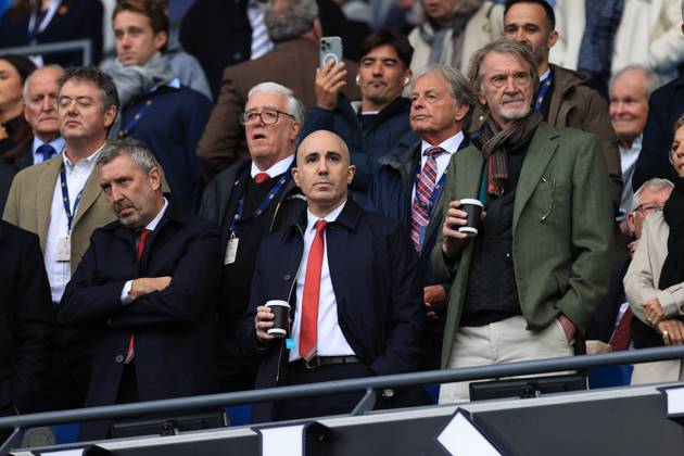 Manchester City v Manchester United, ManU 14th September 2025 - Premier League - Manchester City v Manchester United - Jason Wilcox, Omar Berrada and Jim Ratcliffe amongst the United executives - Photo: Simon Stacpoole Offside. Manchester UK Copyright: xSimonxStacpoolexOffside